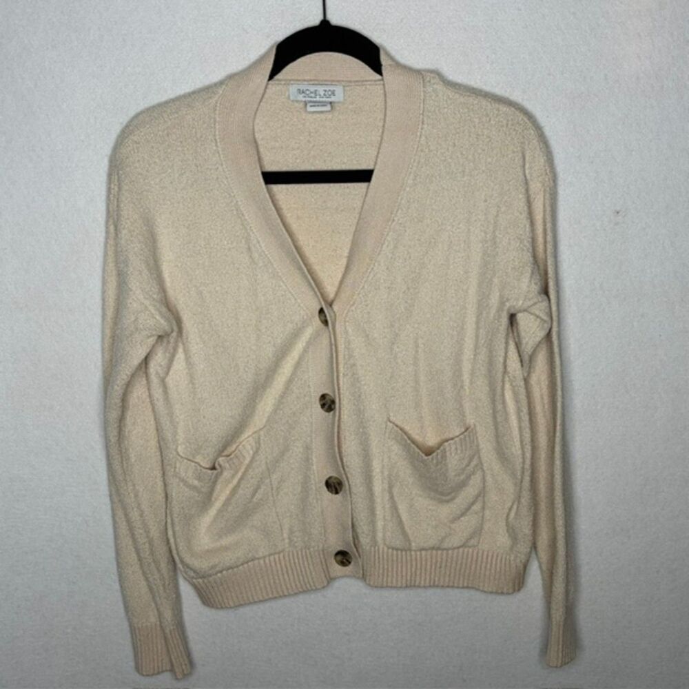 Rachel Zoe Cream Button Front Pocket Cardigan Sweater Size Small